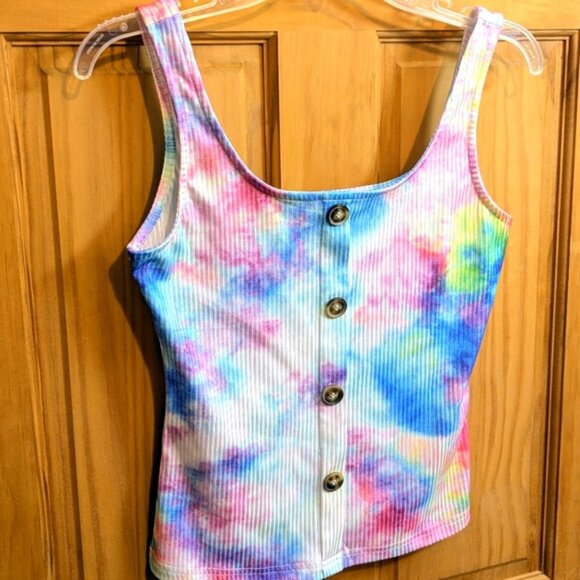 Women's SHEIN Ribbed Knit Crop Top Tank Top Pink/Blue/White Tie Dye Size Small - Picture 6 of 9
